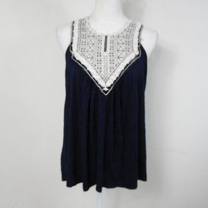 Moa Moa Navy White Embroidered Tank Top